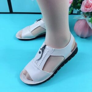 Zipper Flat Soft Leather and Sole Comfort Sandals