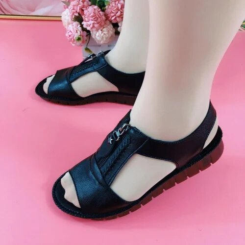 Zipper Flat Soft Leather and Sole Comfort Sandals