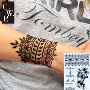 1 Biċċa Iswed Henna Cuff Tattoo Bil-Polz tal-Fjura