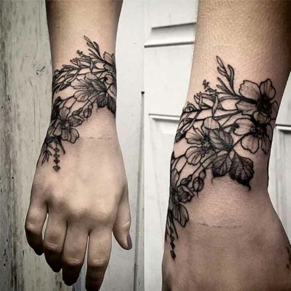 ការចាក់សាក់ Henna Cuff ពណ៌ខ្មៅ 1 ដុំជាមួយនឹងកដៃផ្កា