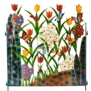 Colorful Metal 3-Panel Butterfly and Flower Garden Screen