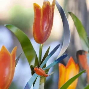 Colorful Metal 3-Panel Butterfly and Flower Garden Screen