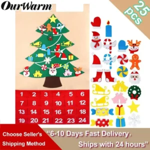 Felt Christmas Tree Set With 32PCS Ornaments Wall Hanging Tree & 50LED String Lights