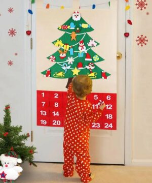 Felt Christmas Tree Set With 32PCS Ornaments Wall Hanging Tree & 50LED String Lights