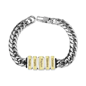 Men Chain Bracelet With Family Name Beads Father's Day Gift