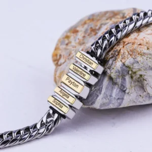 Men Chain Bracelet With Family Name Beads Father's Day Gift