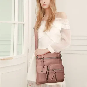 Multi-Pocket Crossbody Bag Soft Leather Shoulder Purse Bag