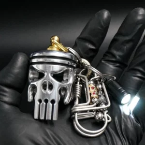 Piston art skull keychain