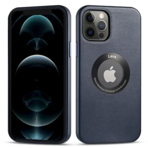 Tempered Glass Back Leather Magnetic Charging Case for iPhone