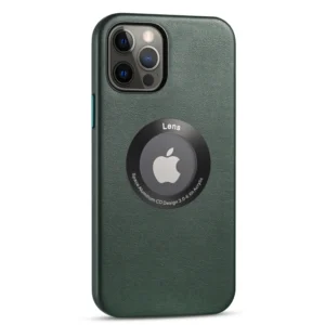Tempered Glass Back Leather Magnetic Charging Case for iPhone