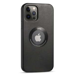 Tempered Glass Back Leather Magnetic Charging Case for iPhone