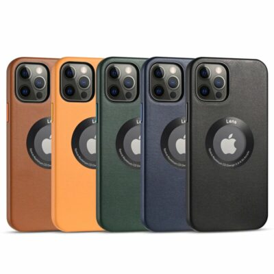 Tempered Glass Back Leather Magnetic Charging Case for iPhone