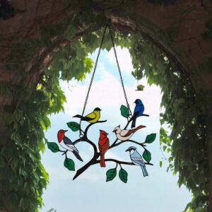 Bird Stained Window Panel Hangings