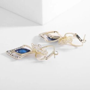 Flower Zircon Rhombic Sapphire Drop Earrings