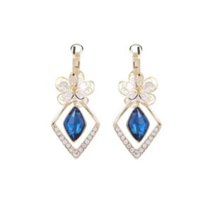 Flower Zircon Rhombic Sapphire Drop Earrings