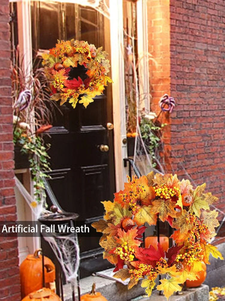 Halloween Pumpkin Berry Maple Vine Wreath
