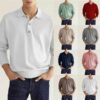 Mens Spring And Autumn Fashion Casual Loose Lapel Long Sleeve Polo Shirt