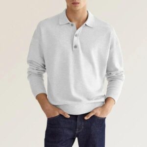Mens Spring And Autumn Fashion Casual Loose Lapel Long Sleeve Polo Shirt