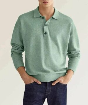 Mens Spring And Autumn Fashion Casual Loose Lapel Long Sleeve Polo Shirt