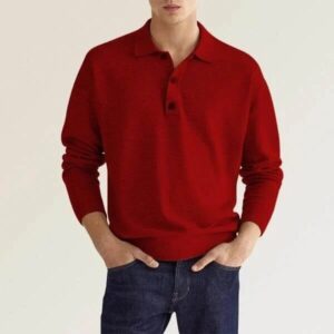 Mens Spring And Autumn Fashion Casual Loose Lapel Long Sleeve Polo Shirt