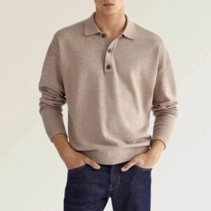 Mens Spring And Autumn Fashion Casual Loose Lapel Long Sleeve Polo Shirt