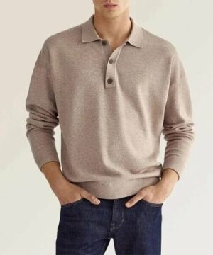 Mens Spring And Autumn Fashion Casual Loose Lapel Long Sleeve Polo Shirt