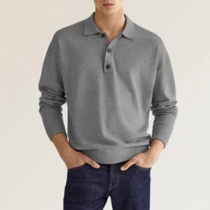 Mens Spring And Autumn Fashion Casual Loose Lapel Long Sleeve Polo Shirt