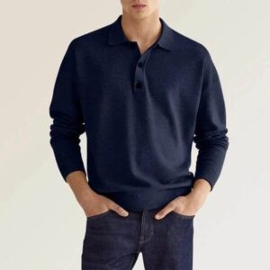 Mens Spring And Autumn Fashion Casual Loose Lapel Long Sleeve Polo Shirt