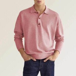 Mens Spring And Autumn Fashion Casual Loose Lapel Long Sleeve Polo Shirt