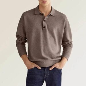 Mens Spring And Autumn Fashion Casual Loose Lapel Long Sleeve Polo Shirt