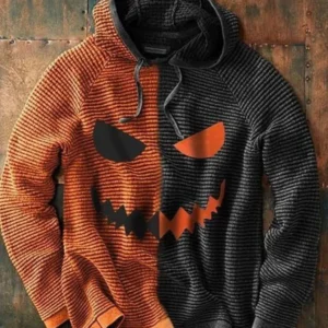 Men's Waffle Two Tone Print Long Sleeve Loose Sweatshirt
