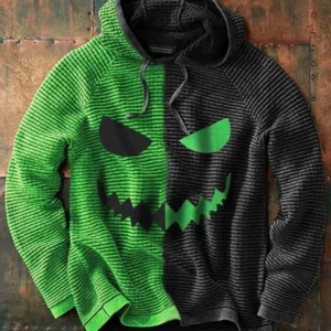 Men's Waffle Two Tone Print Long Sleeve Loose Sweatshirt