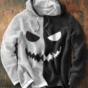 Men's Waffle Two Tone Print Long Sleeve Loose Sweatshirt