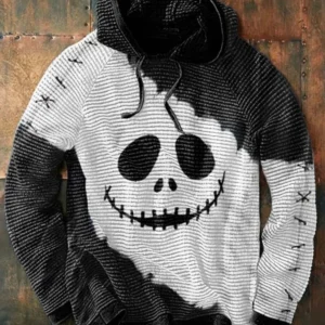 Men's Waffle Two Tone Print Long Sleeve Loose Sweatshirt
