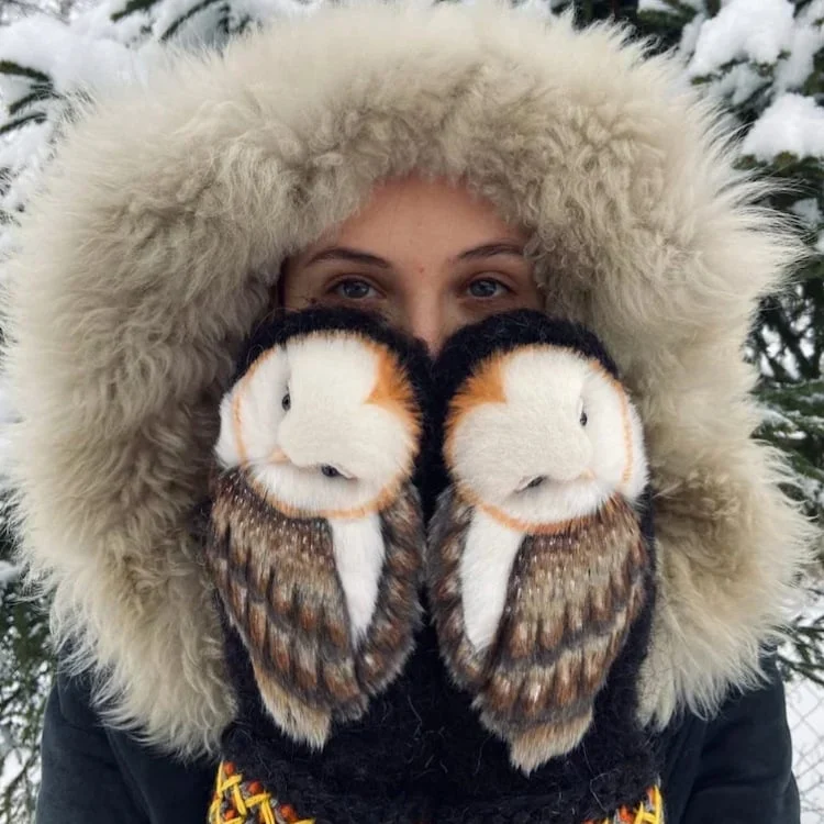 Ръчно плетени скандинавски ръкавици със сови