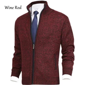 Alternative view of Men's Fashion Solid Color Stand Collar Cardigan Sweater Knit Jacket