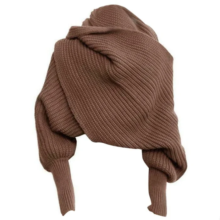 时尚针织毛衣-带袖围巾