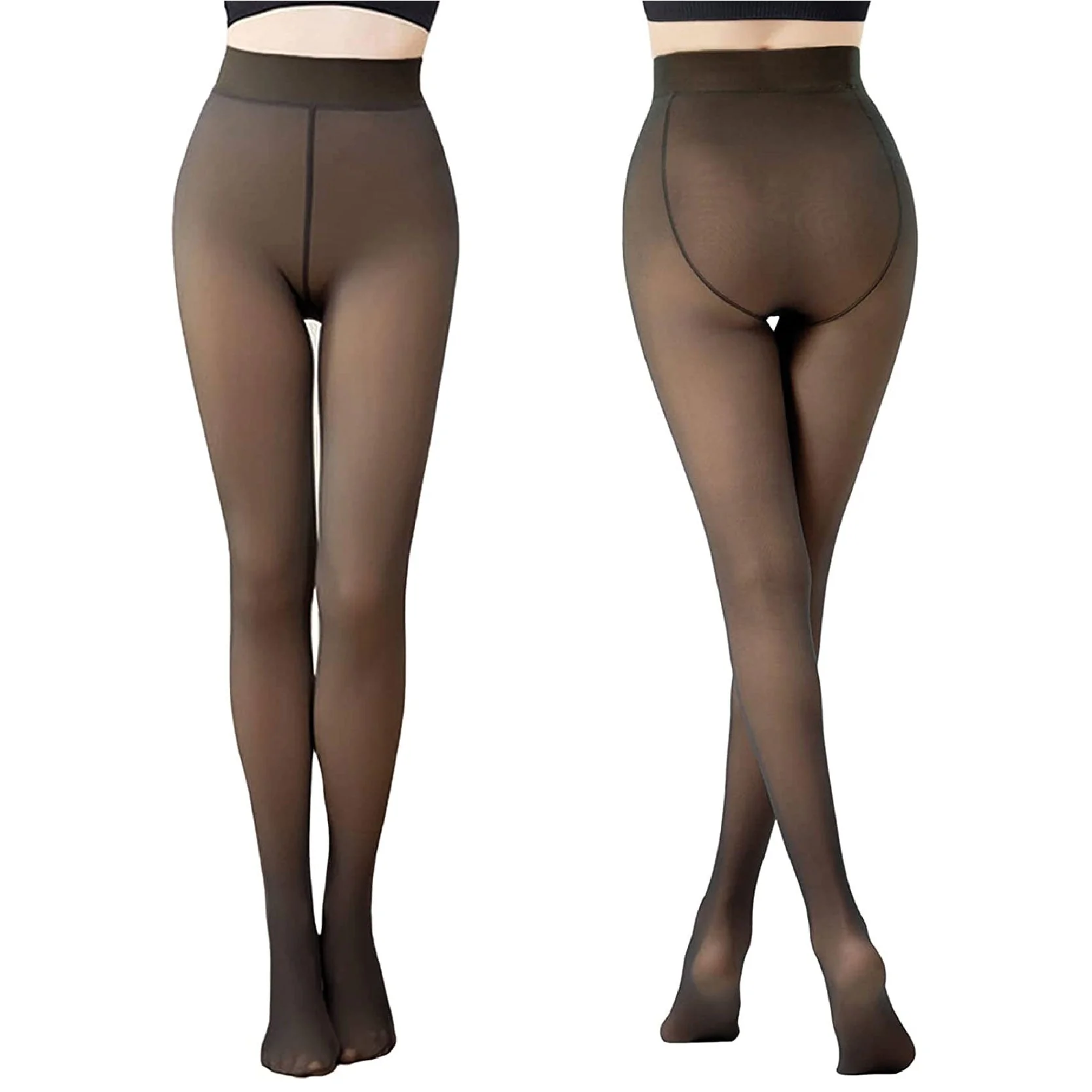 Thermal Fleece Lined Fake Translucent Pantyhose - Image 2