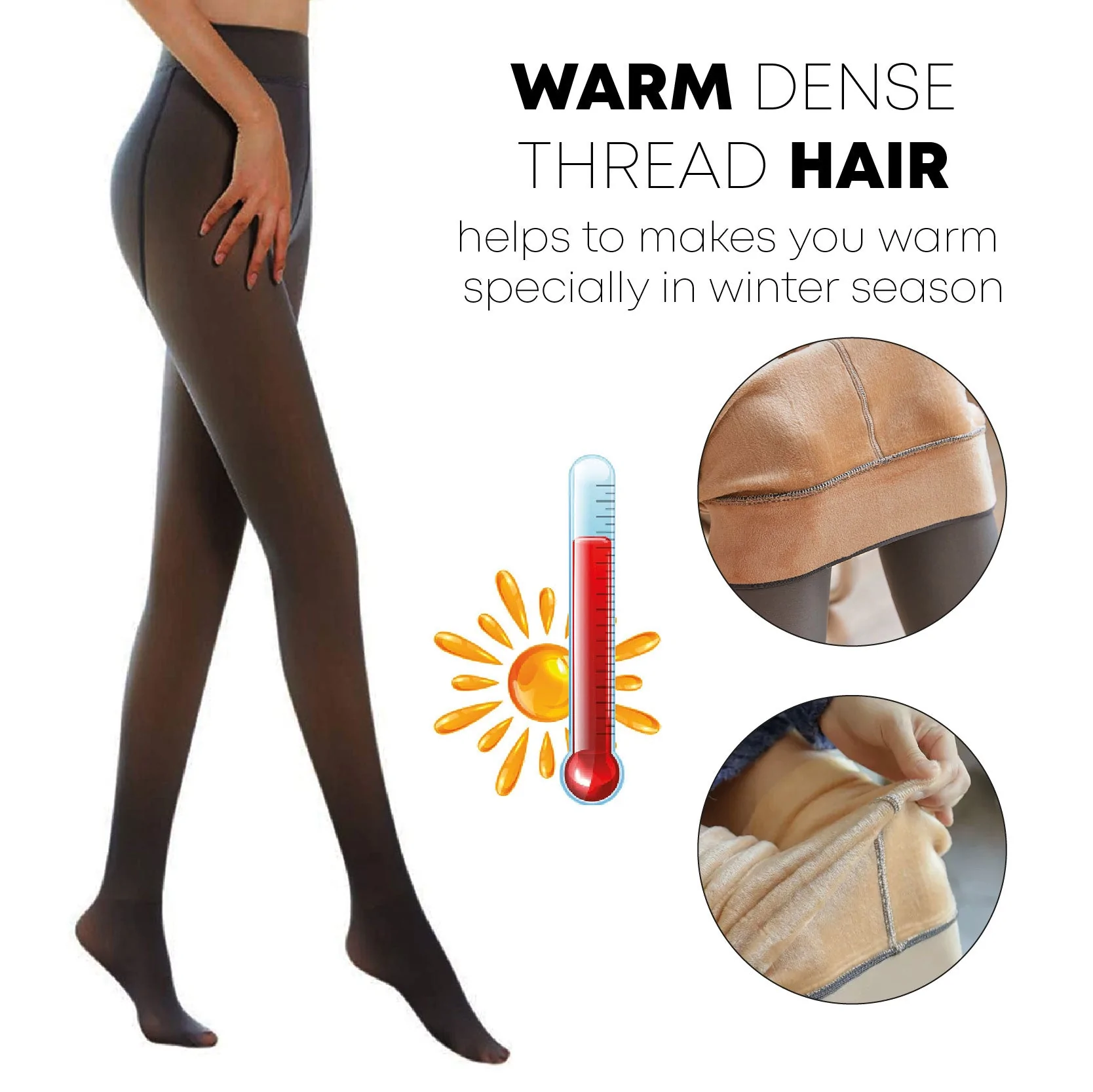 Thermal Fleece Lined Fake Translucent Pantyhose - Image 3