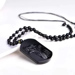 Alternative view of Save a wolf Obsidian Necklace
