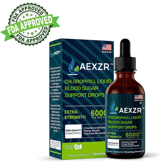 AEXZR™ քլորոֆիլ հեղուկ բնական դետոքս և արյան շաքարի աջակցող կաթիլներ
