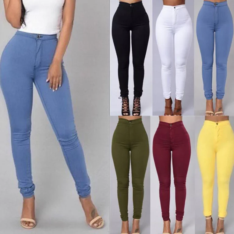 Uformelle bukser for kvinner Høy midje stretch slank bukse Skinny Candy Color Jeans