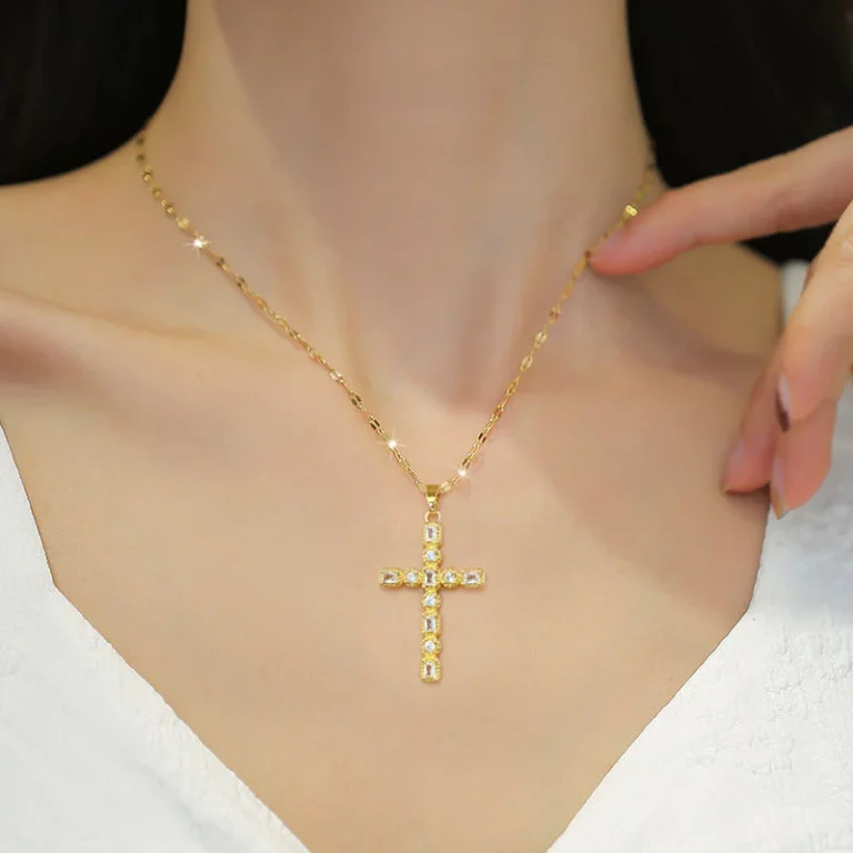 14K South African Sand Gold Blessing Cross Neclace
