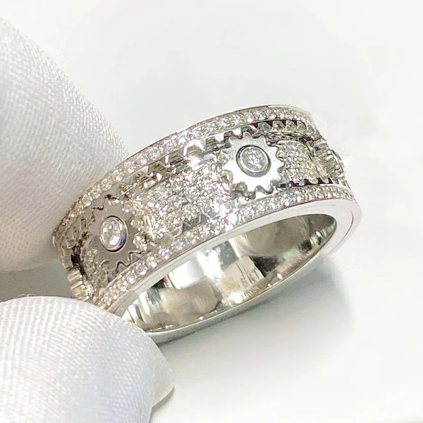 Handmade Diamond Ornate Geometric 3D Band Ring - Image 2
