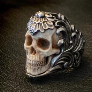 Alternative view of Vintage Polish Floral Armor Antler Skull Ring
