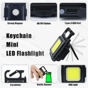 Alternative view of Seurico™ Portable Flashlight Keychain Mini LED Light Glare COB USB Charging