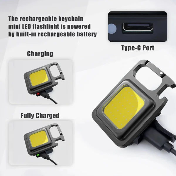 Seurico™ Portable Flashlight Keychain Mini LED Light Glare COB USB Charging - Image 8