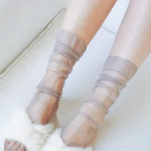 Alternative view of Sexy Ultra-thin Fluffy Socks Women Glisten Transparent Long Socks Tulle Chiffon Woman Socks Leg Female Streetwear Calcetines