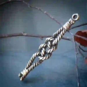 Sea knot pendant on leather cord. Sea node necklace. Metal rope jewelry. Handcrafted unique man accessory