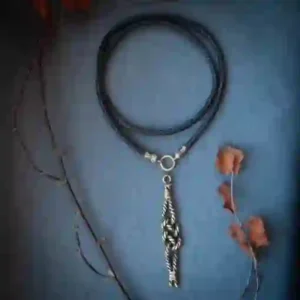 Sea knot pendant on leather cord. Sea node necklace. Metal rope jewelry. Handcrafted unique man accessory